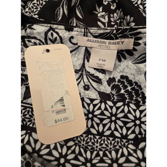 Allison Daley Women's PETITE Size Medium Black/White Blouse - Picture 5 of 6